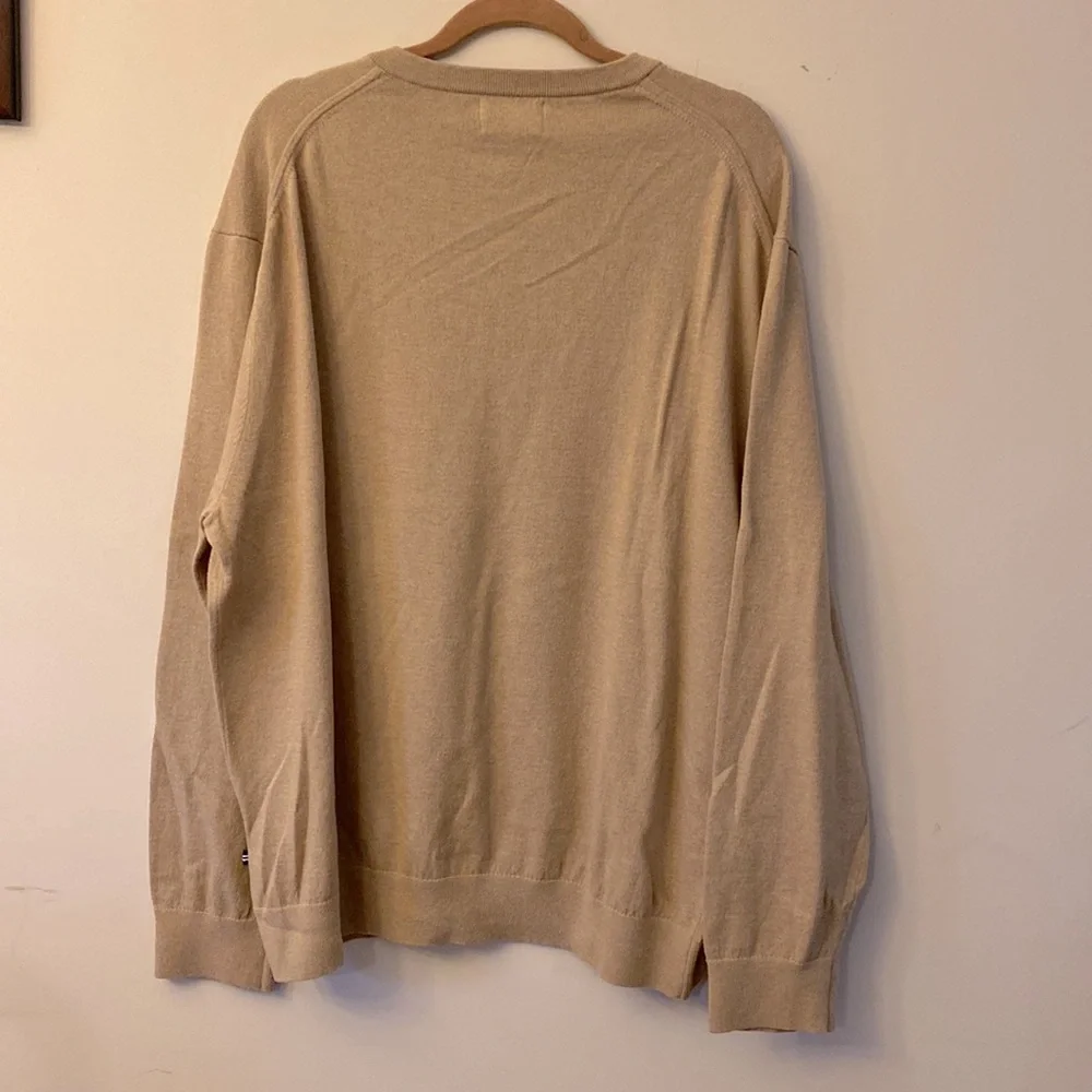 NAUTICA NAVTECH men’s Ribbed V-neck long sleeve tan sweater cotton blend XXL 🌞 - Picture 4 of 12